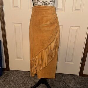 Vintage Suede Fringe Mustard Skirt